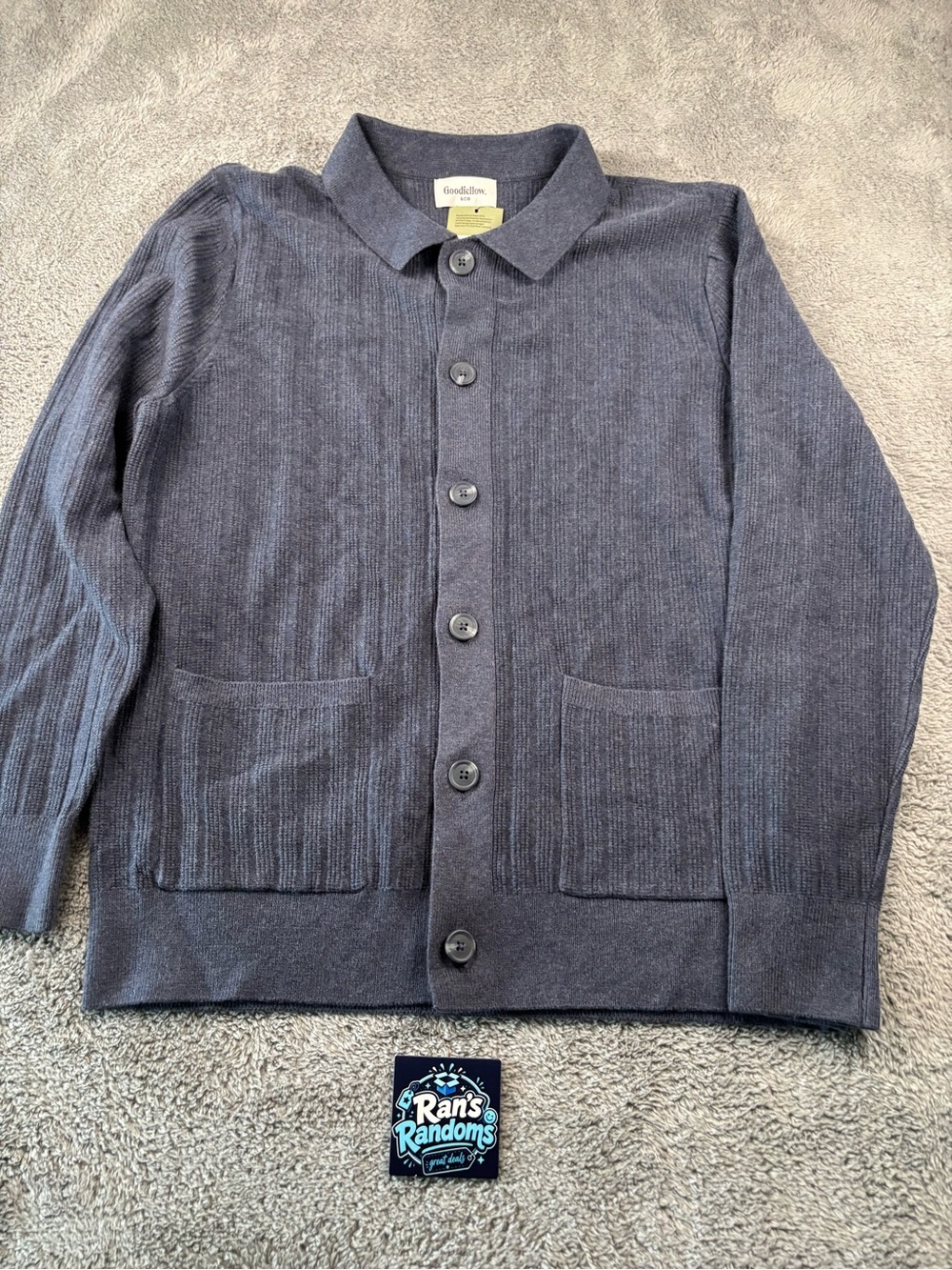 New L Goodfellow & Co Men’s Textured Knit Cardigan Sweater Blue Button Front NWT